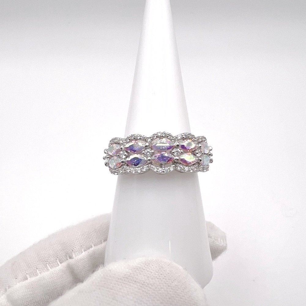 .925 Sterling Silver Marquise Iridescent Rainbow CZ Ring
